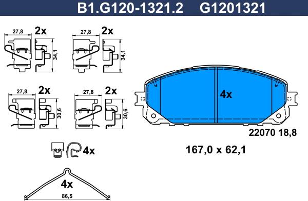 Galfer B1.G120-1321.2 - Əyləc altlığı dəsti, əyləc diski furqanavto.az