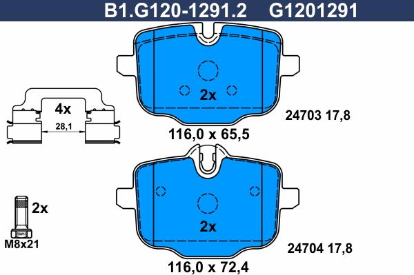 Galfer B1.G120-1291.2 - Əyləc altlığı dəsti, əyləc diski furqanavto.az