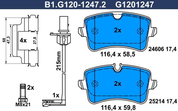 Galfer B1.G120-1247.2 - Əyləc altlığı dəsti, əyləc diski furqanavto.az