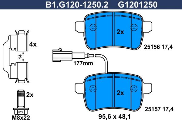 Galfer B1.G120-1250.2 - Əyləc altlığı dəsti, əyləc diski furqanavto.az