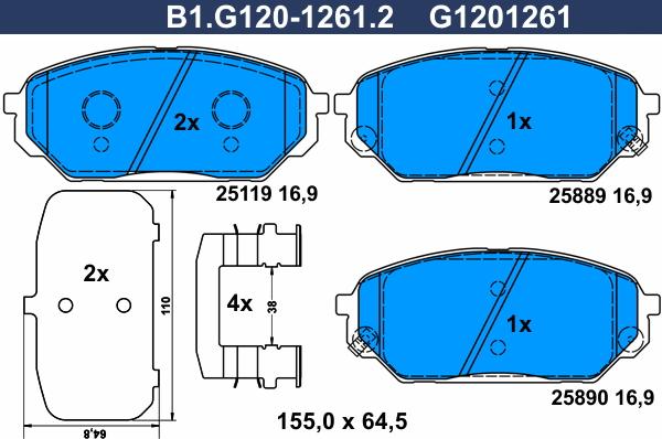 Galfer B1.G120-1261.2 - Əyləc altlığı dəsti, əyləc diski furqanavto.az