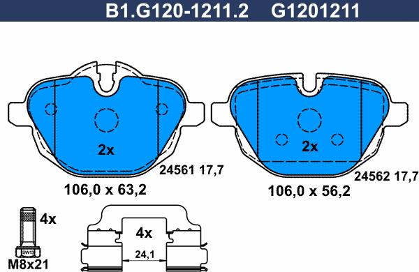 Galfer B1.G120-1211.2 - Əyləc altlığı dəsti, əyləc diski furqanavto.az