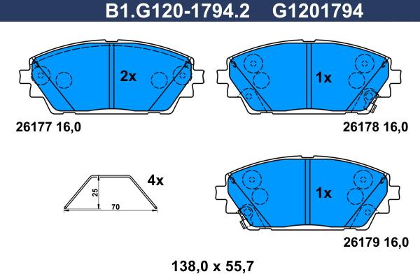 Galfer B1.G120-1794.2 - Əyləc altlığı dəsti, əyləc diski furqanavto.az