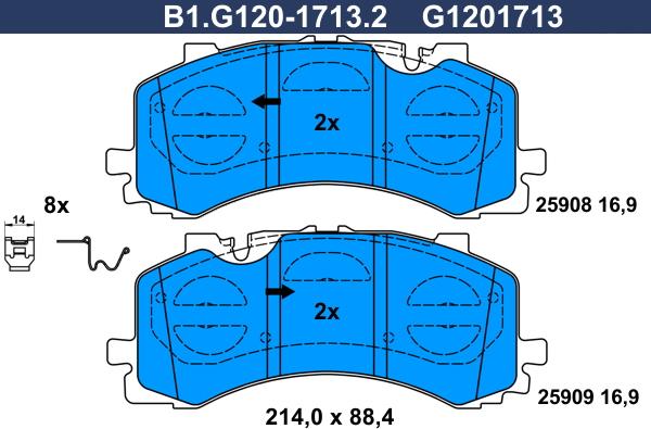 Galfer B1.G120-1713.2 - Əyləc altlığı dəsti, əyləc diski furqanavto.az