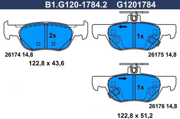 Galfer B1.G120-1784.2 - Əyləc altlığı dəsti, əyləc diski furqanavto.az