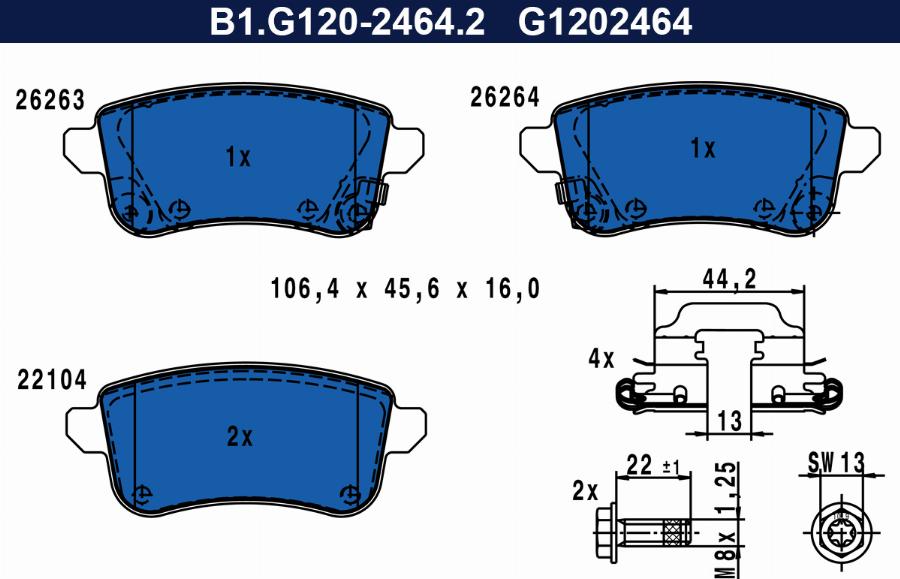 Galfer B1.G120-2464.2 - Əyləc altlığı dəsti, əyləc diski furqanavto.az