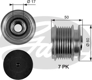 Gates OAP7058 - Kasnak, alternator, sərbəst dönərli mufta furqanavto.az