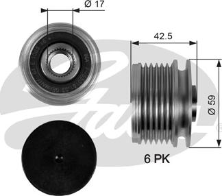 Gates OAP7106 - Kasnak, alternator, sərbəst dönərli mufta furqanavto.az