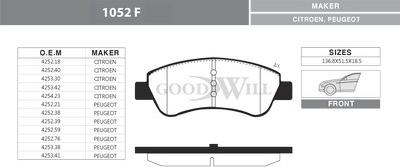 GoodWill 1052 F - Əyləc altlığı dəsti, əyləc diski furqanavto.az