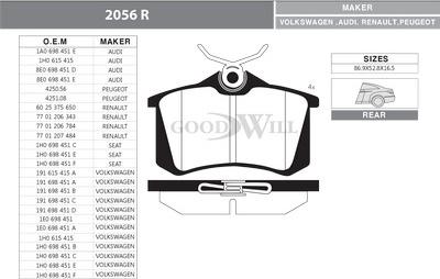 GoodWill 2056 R - Əyləc altlığı dəsti, əyləc diski furqanavto.az