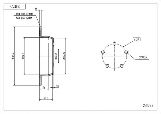 Hart 231 773 - Əyləc Diski furqanavto.az