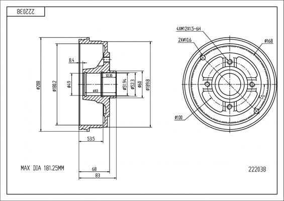 Hart 222 038 - Əyləc barabanı furqanavto.az