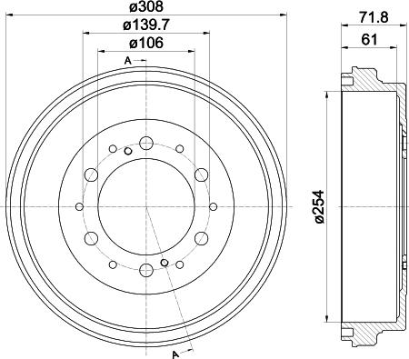 HELLA 8DT 355 302-421 - Əyləc barabanı furqanavto.az