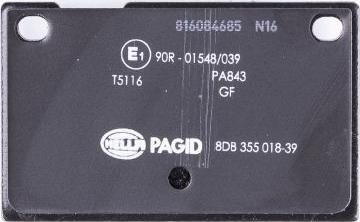 HELLA PAGID 8DB 355 018-391 - Əyləc altlığı dəsti, əyləc diski furqanavto.az