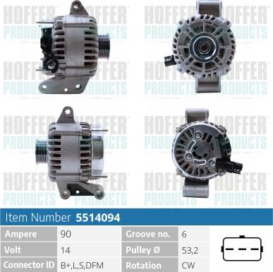 Hoffer H5514094 - Alternator furqanavto.az