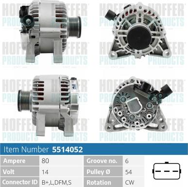 Hoffer H5514052 - Alternator furqanavto.az