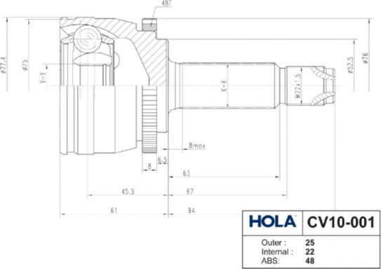 Hola CV10-001 - Birləşmə dəsti, ötürücü val furqanavto.az