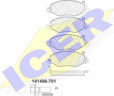 Icer 141498-701 - Əyləc altlığı dəsti, əyləc diski furqanavto.az