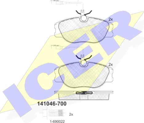 Icer 141046-700 - Əyləc altlığı dəsti, əyləc diski furqanavto.az