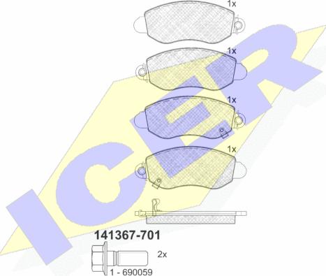 Icer 141367-701 - Əyləc altlığı dəsti, əyləc diski furqanavto.az