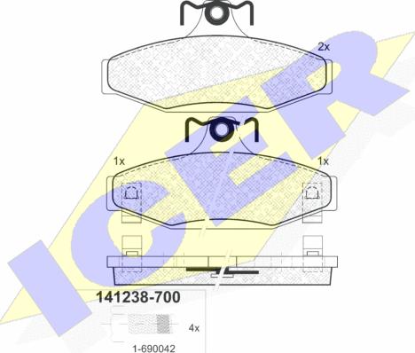 Icer 141238-700 - Əyləc altlığı dəsti, əyləc diski furqanavto.az