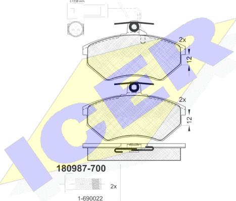 Icer 180987-700 - Əyləc altlığı dəsti, əyləc diski furqanavto.az