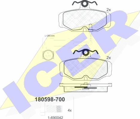 Icer 180598-700 - Əyləc altlığı dəsti, əyləc diski furqanavto.az