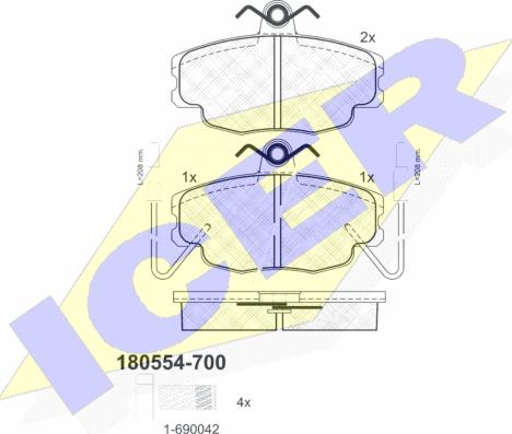 Icer 180554-700 - Əyləc altlığı dəsti, əyləc diski furqanavto.az