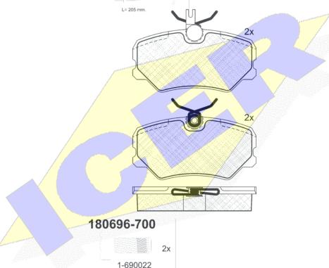 Icer 180696-700 - Əyləc altlığı dəsti, əyləc diski www.furqanavto.az