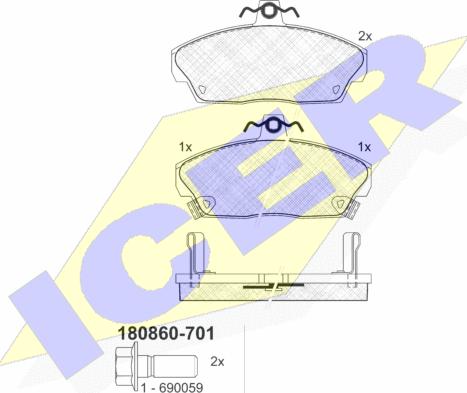 Icer 180860-701 - Əyləc altlığı dəsti, əyləc diski furqanavto.az