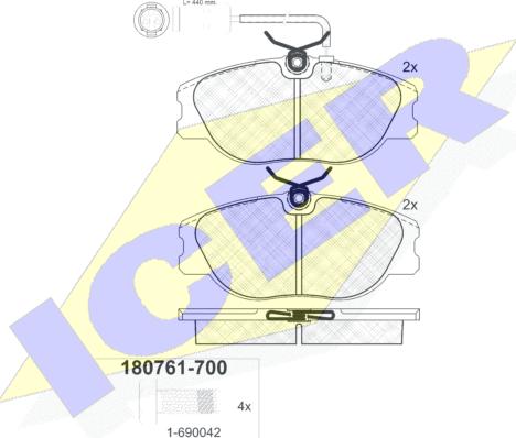 Icer 180761-700 - Əyləc altlığı dəsti, əyləc diski furqanavto.az