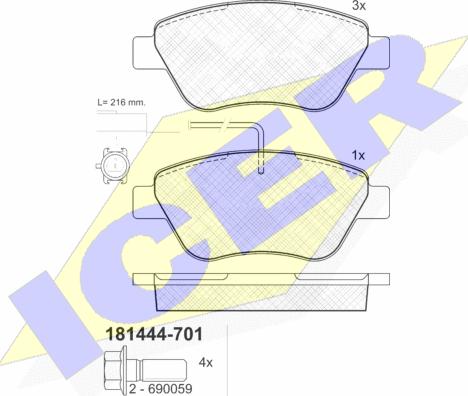 Icer 181444-701 - Əyləc altlığı dəsti, əyləc diski furqanavto.az