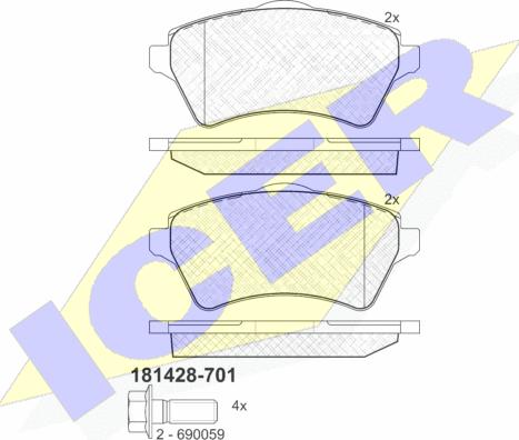 Icer 181428-701 - Əyləc altlığı dəsti, əyləc diski furqanavto.az