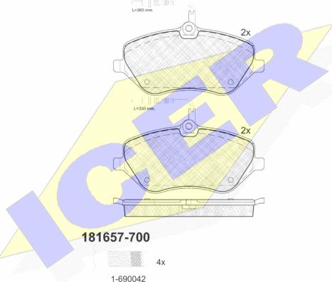 Icer 181657-700 - Əyləc altlığı dəsti, əyləc diski furqanavto.az