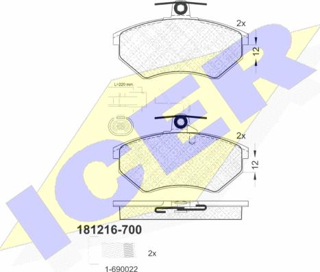 Icer 181216-700 - Əyləc altlığı dəsti, əyləc diski furqanavto.az