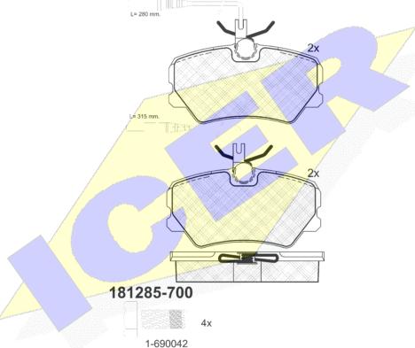 Icer 181285-700 - Əyləc altlığı dəsti, əyləc diski furqanavto.az