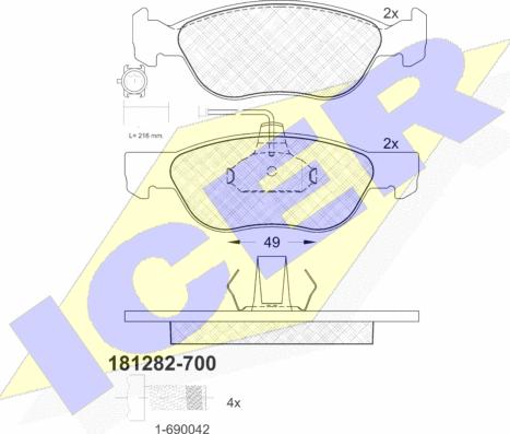 Icer 181282-700 - Əyləc altlığı dəsti, əyləc diski furqanavto.az