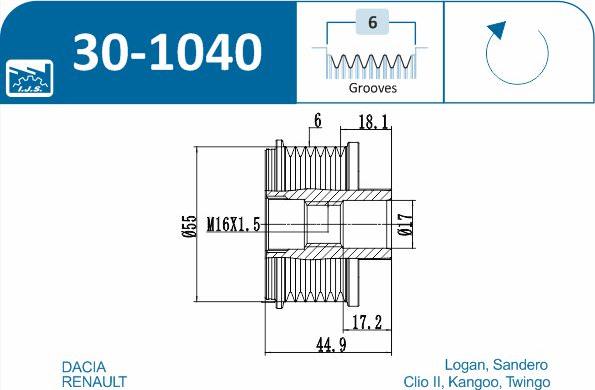 IJS GROUP 30-1040 - Kasnak, alternator, sərbəst dönərli mufta furqanavto.az