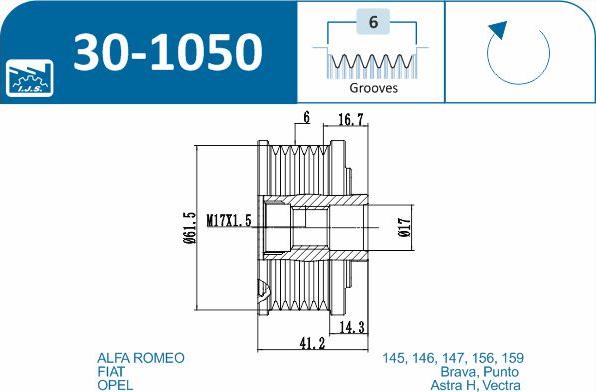 IJS GROUP 30-1050 - Kasnak, alternator, sərbəst dönərli mufta furqanavto.az