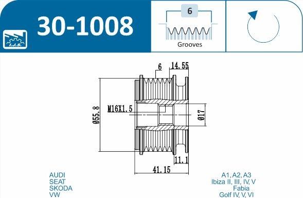 IJS GROUP 30-1008 - Kasnak, alternator, sərbəst dönərli mufta furqanavto.az