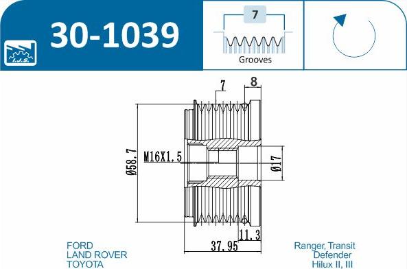 IJS GROUP 30-1039 - Kasnak, alternator, sərbəst dönərli mufta furqanavto.az