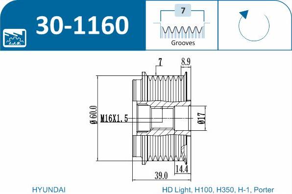 IJS GROUP 30-1160 - Kasnak, alternator, sərbəst dönərli mufta furqanavto.az