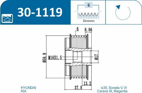 IJS GROUP 30-1119 - Kasnak, alternator, sərbəst dönərli mufta furqanavto.az