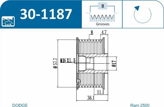 IJS GROUP 30-1187 - Kasnak, alternator, sərbəst dönərli mufta furqanavto.az