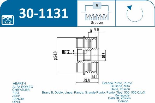 IJS GROUP 30-1131 - Kasnak, alternator, sərbəst dönərli mufta furqanavto.az