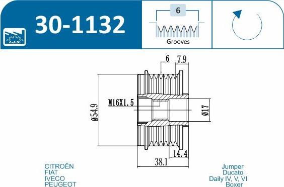 IJS GROUP 30-1132 - Kasnak, alternator, sərbəst dönərli mufta furqanavto.az