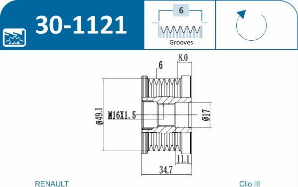 IJS GROUP 30-1121 - Kasnak, alternator, sərbəst dönərli mufta furqanavto.az