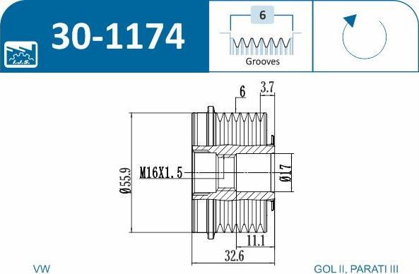 IJS GROUP 30-1174 - Kasnak, alternator, sərbəst dönərli mufta furqanavto.az