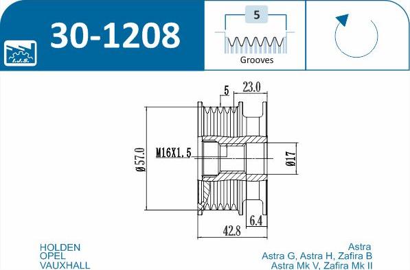 IJS GROUP 30-1208 - Kasnak, alternator, sərbəst dönərli mufta furqanavto.az