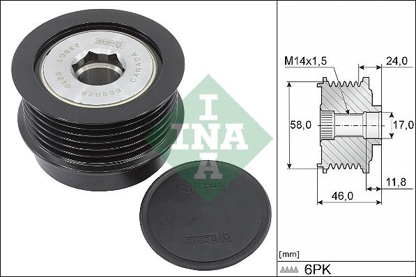 INA 535 0355 10 - Kasnak, alternator, sərbəst dönərli mufta furqanavto.az